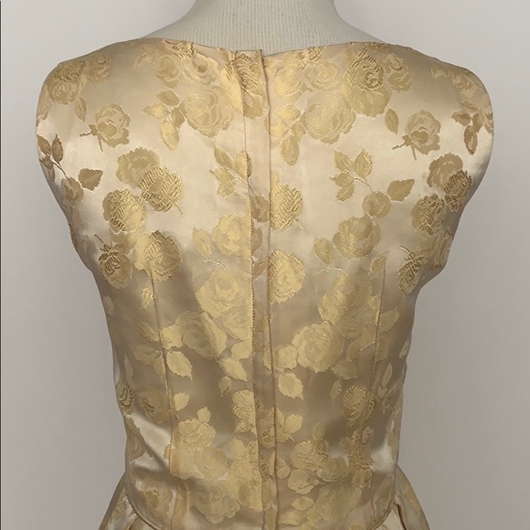 SOLD! VINTAGE YELLOW DAMASK SATIN SLEEVELESS DRESS - Picture 3 of 6